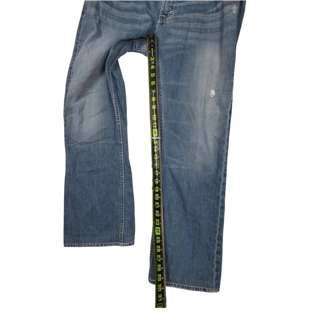 BKE Carter Straight Leg Mens Jeans 36R Medium Wash Thick Stitch Distressed Denim